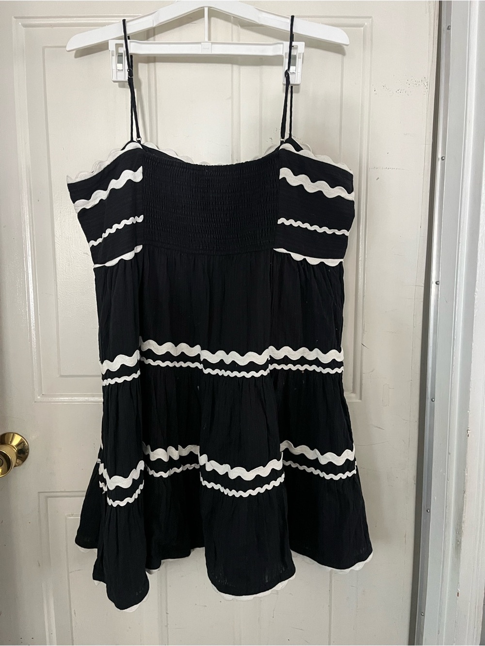 Anthropologie Black Dress with White Scallop Stripes - Picture 2 of 5